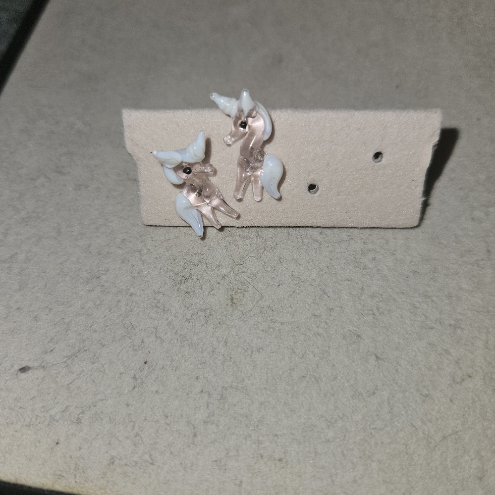 Glass Blown Unicorn Stud Earrings